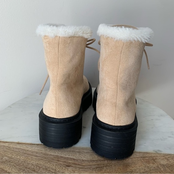 NWT Nasty Gal Faux Suede Faux Fur Trim Ankle Platform Boots 8 - Picture 7 of 15